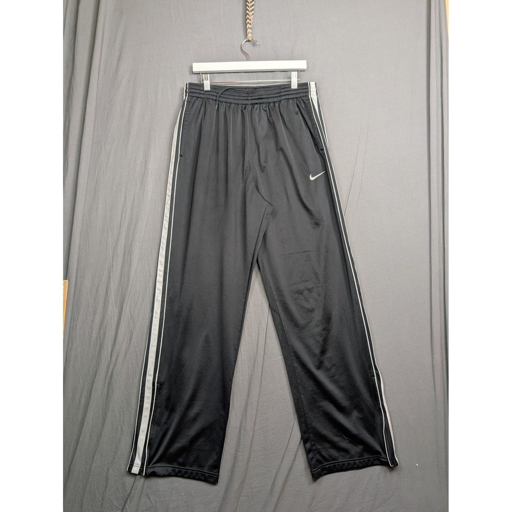 Nike Mens Track Pants Black White Side Stripe Elastic Waist Ankle Zip LT